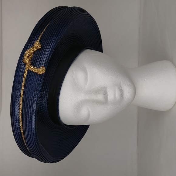 Accessories Vintage Navy Woven Wide Saucer Style Hat Poshmark